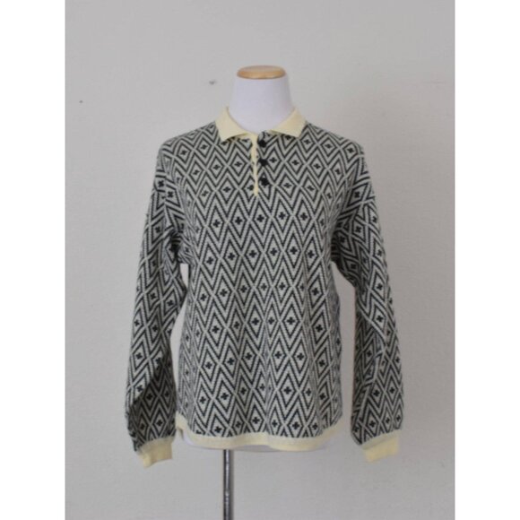 Vintage 80s Geometric Gray/Beige Pullover Acrylic/Nylon Sweater‎ size Large - Picture 9 of 10